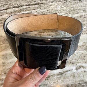 Betsey Johnson Black Wide Textured Belt with Glossy Buckle